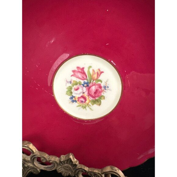 Shelley Bone China Floral Tea Cup & Saucer Set Vintage Deep Red Burgundy & Gold - Picture 5 of 8